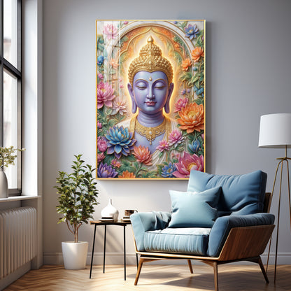 Depiction Of Lord Gautam Buddha Premium Acrylic Vertical Wall Art