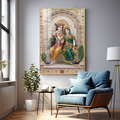 Radiant Radha Krishna Love Premium Acrylic Vertical Wall Art