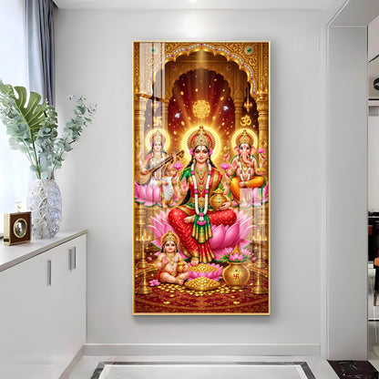 Maa Laxmi, Saraswati and Ganesh Ji Premium Acrylic Vertical Wall Art