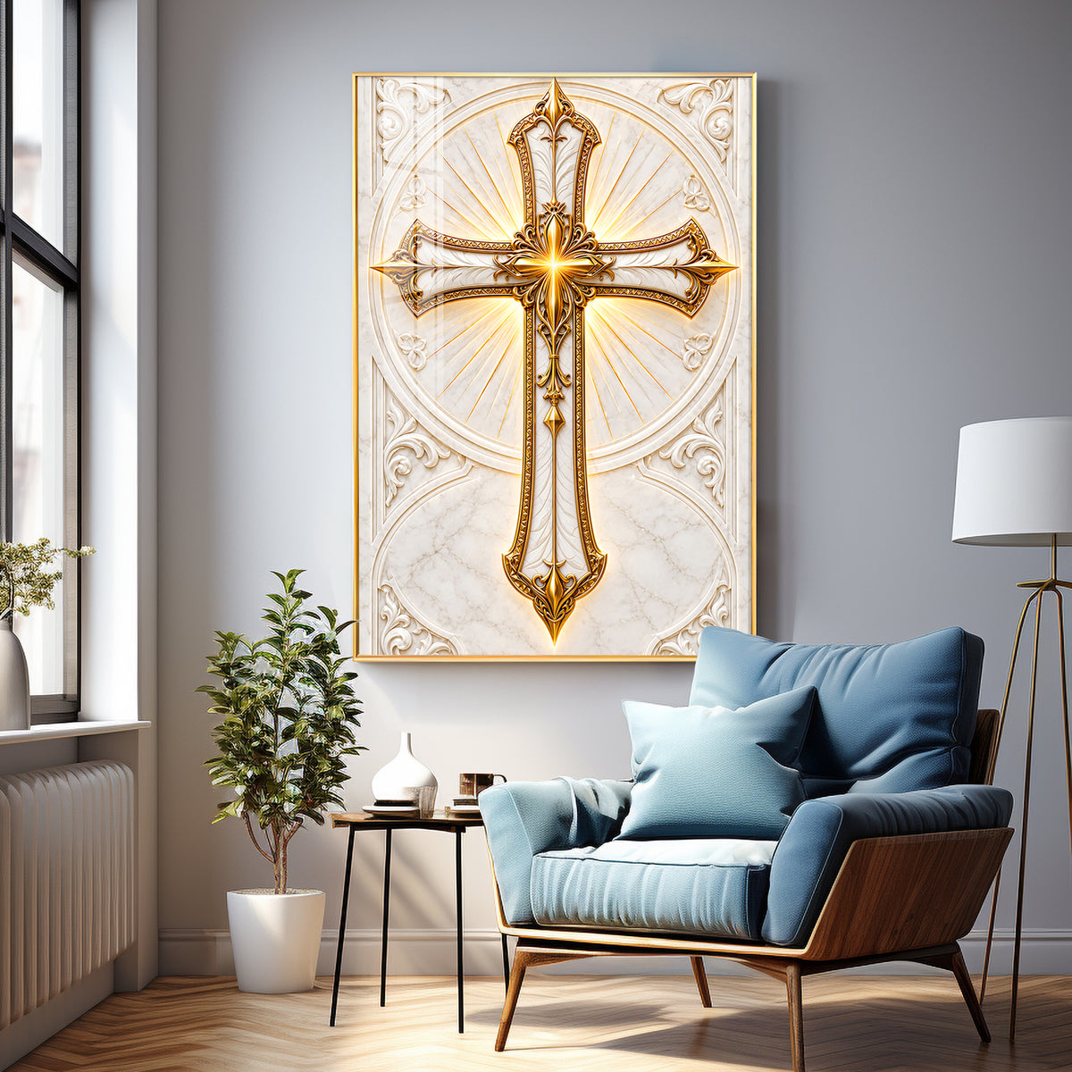 Golden Holy Cross Premium Acrylic Vertical Wall Art