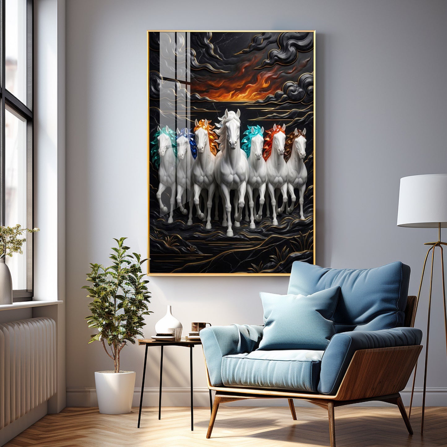 Seven White Horses Premium Acrylic Vertical Wall Art