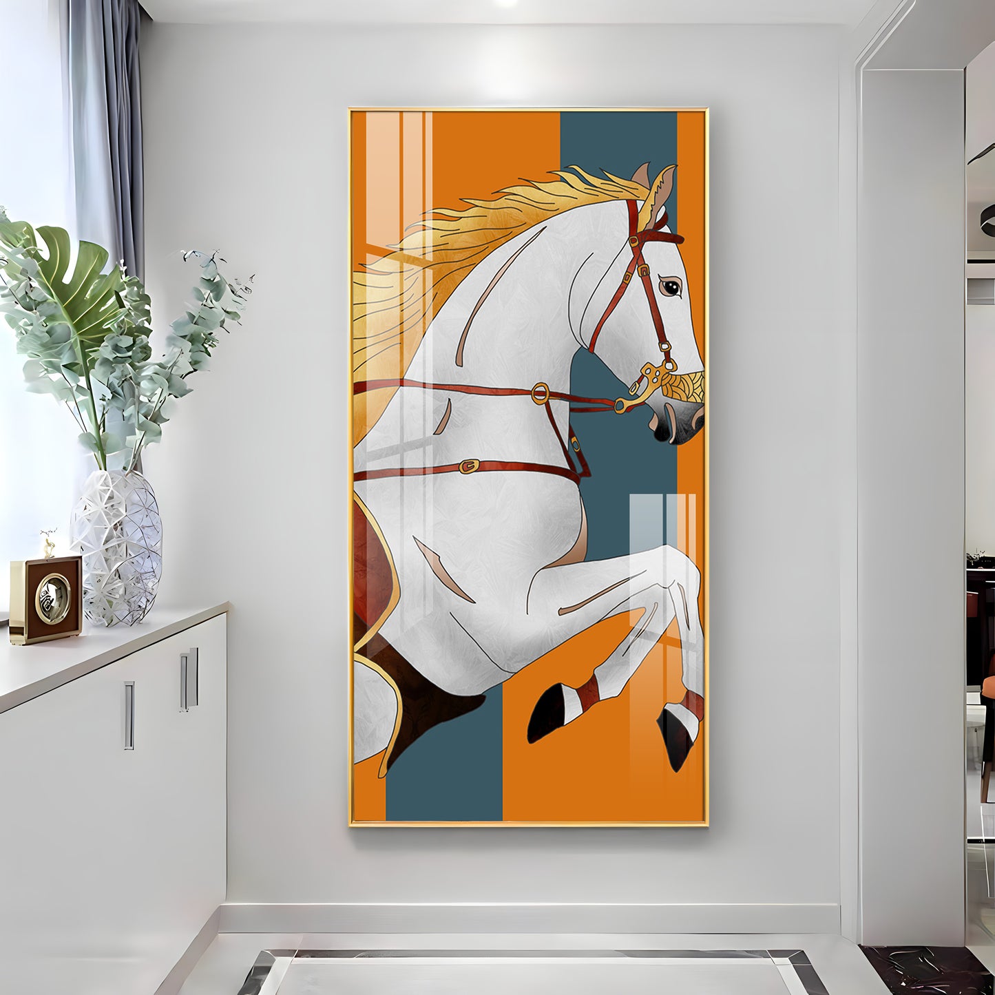 Modern White Horse Premium Acrylic Vertical Wall Art