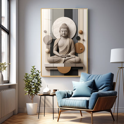 Geometric Meditating Buddha Premium Acrylic Vertical Wall Art
