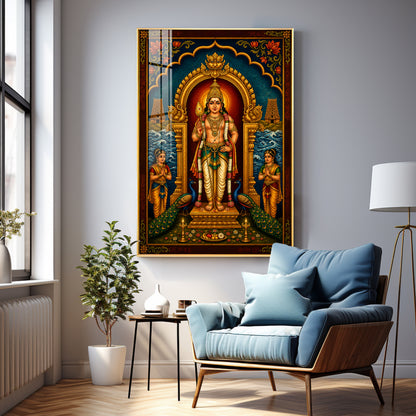 Lord Murugan Divine Tanjore Premium Acrylic Vertical Wall Art