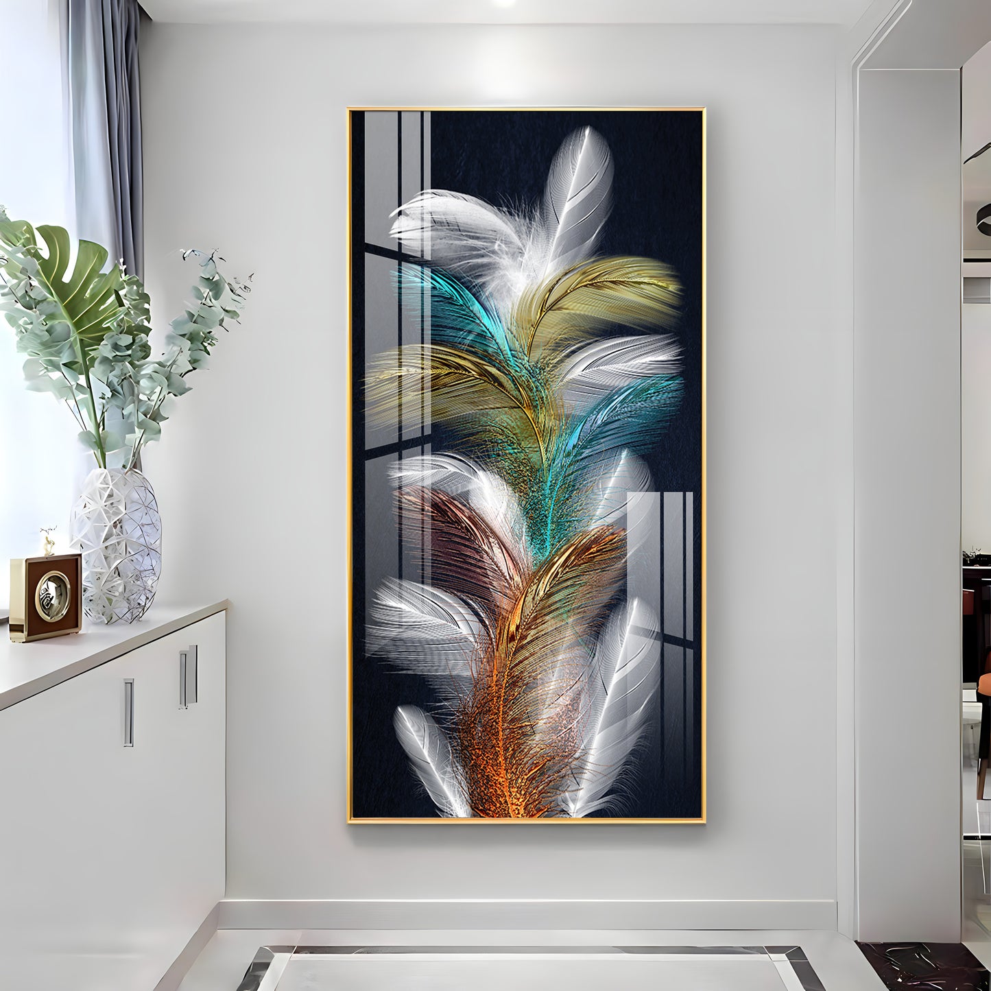 Sparkling Colorful Feather Premium Acrylic Vertical Wall Art
