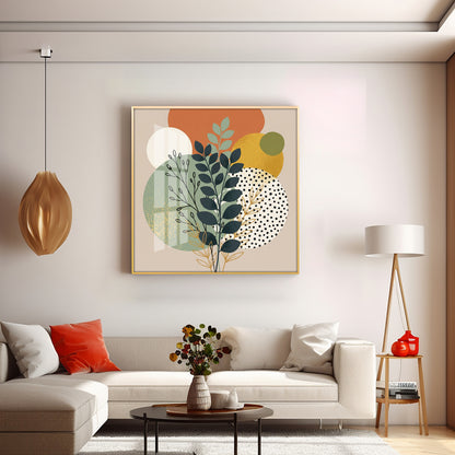 Leafy Branches Geometric Shapes Premium Acrylic Square Wall Art