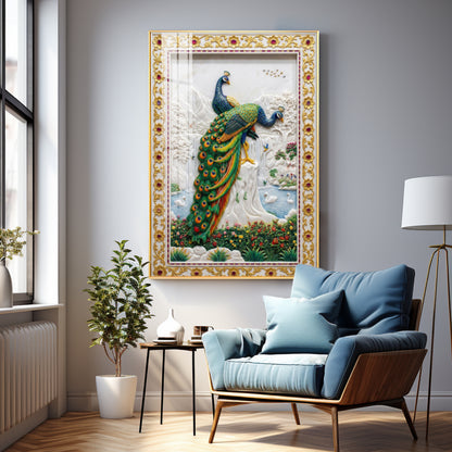 Beautiful Two Peacocks Premium Acrylic Vertical Wall Art