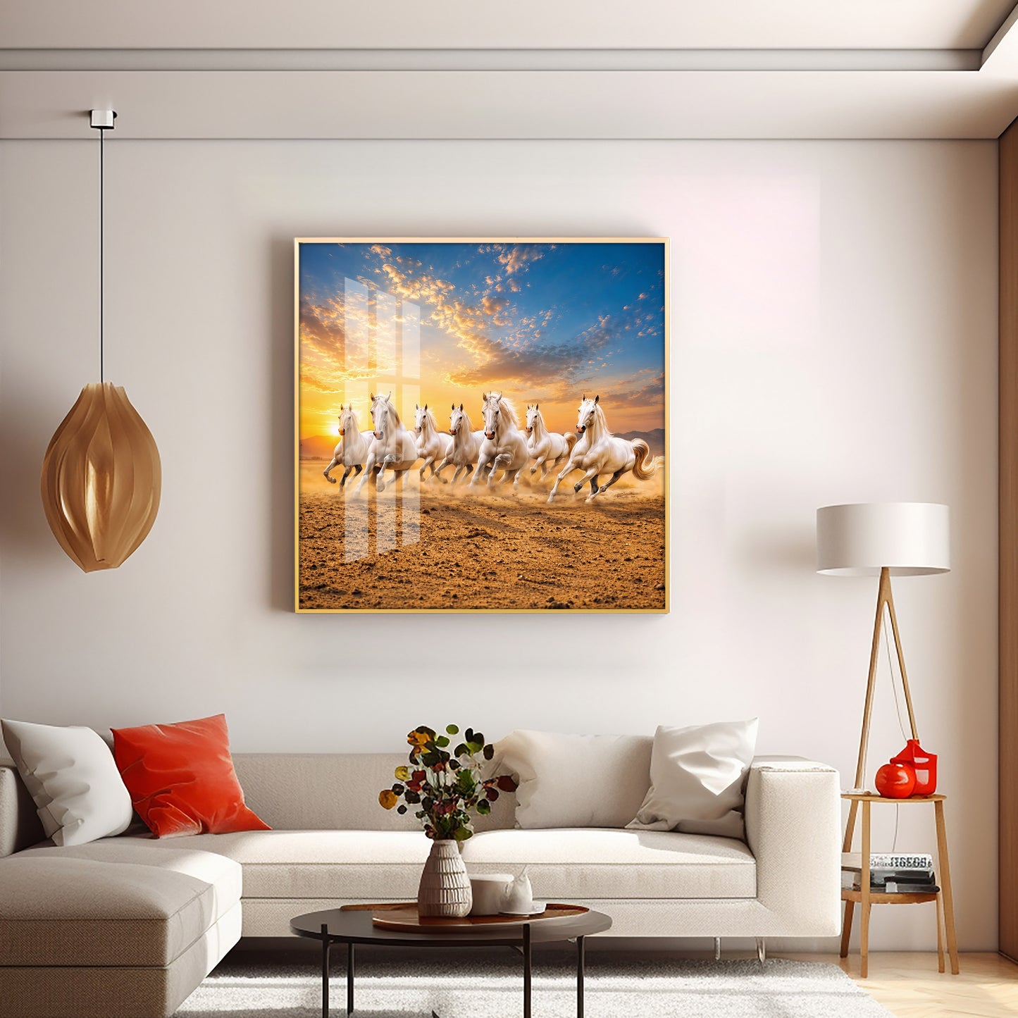 Seven Running Horses Premium Acrylic Square Wall Art