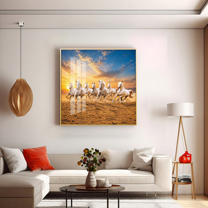 Seven Running Horses Premium Acrylic Square Wall Art