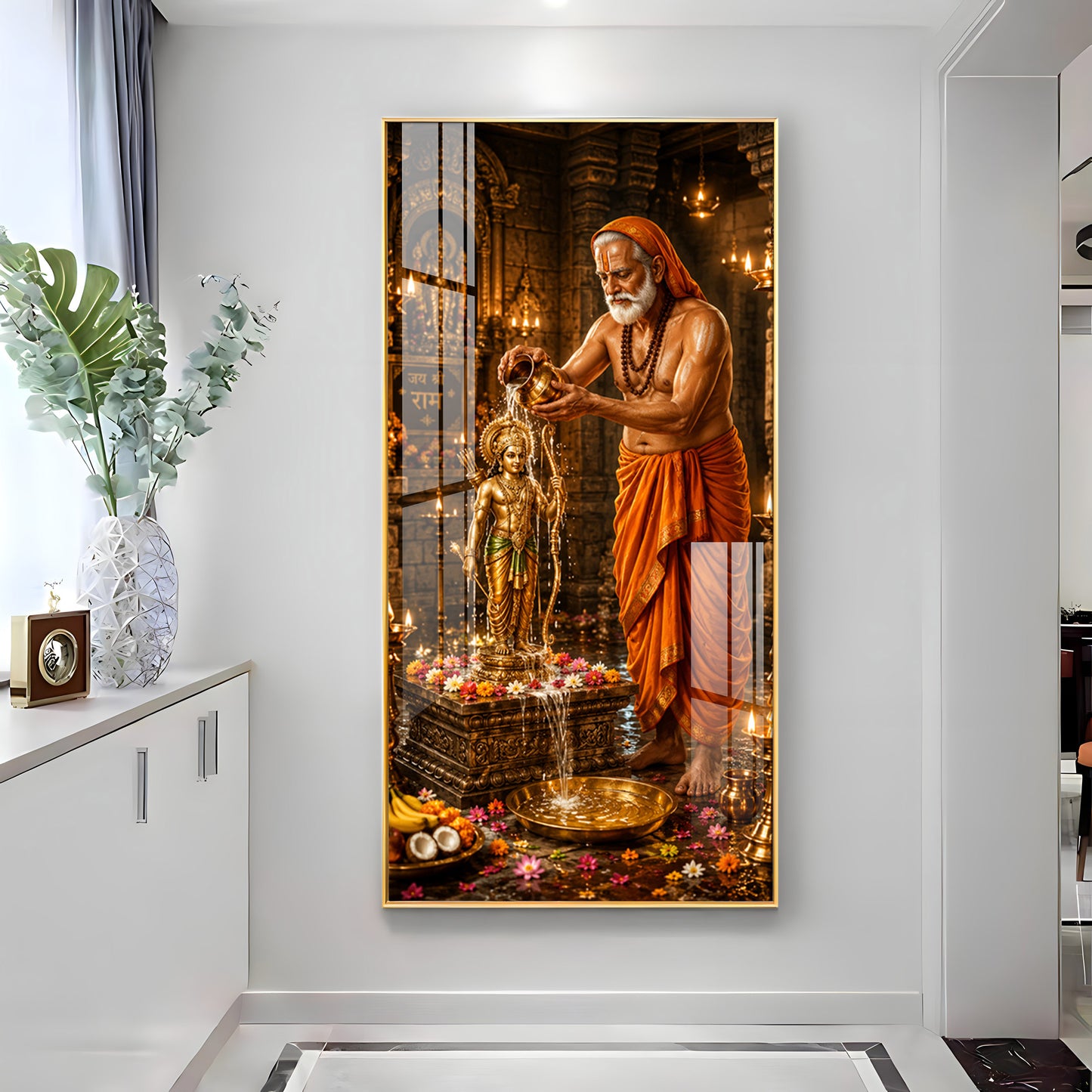 Shri Raghavendra Swamy Ritual Abhishek On Lord Ram Premium Acrylic Vertical Wall Art