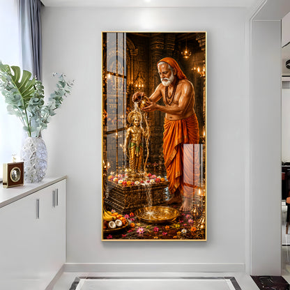 Shri Raghavendra Swamy Ritual Abhishek On Lord Ram Premium Acrylic Vertical Wall Art