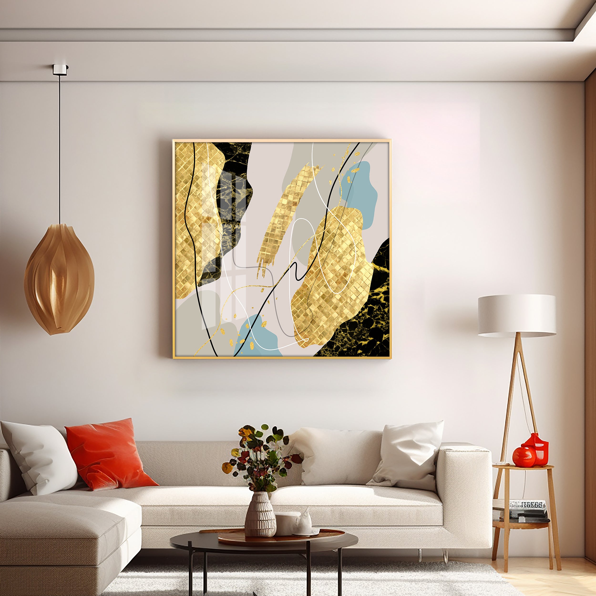 Abstract Gold & Black Premium Acrylic Square Wall Art