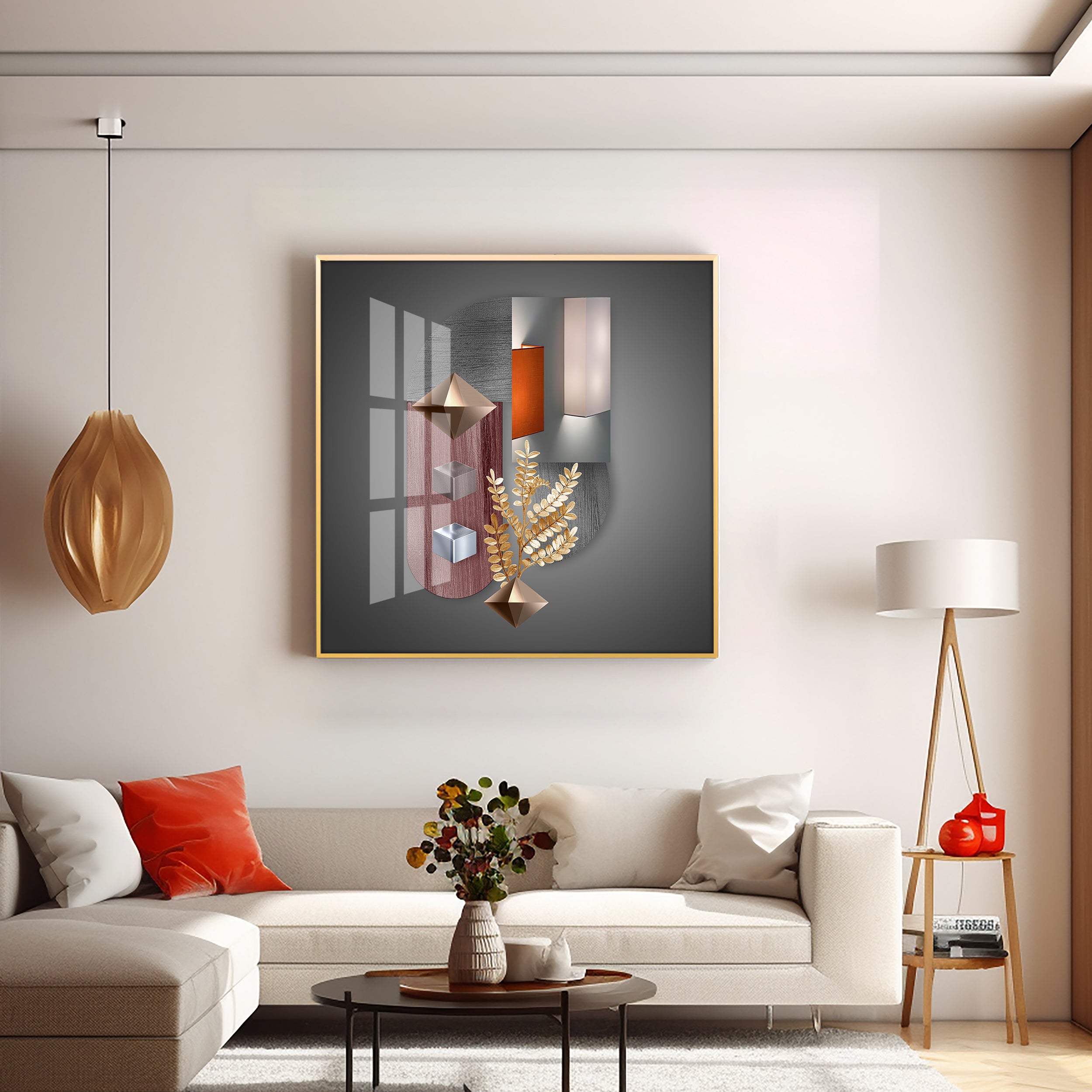 Geometric Designs With Gold Leaf Premium Acrylic Square Wall Art