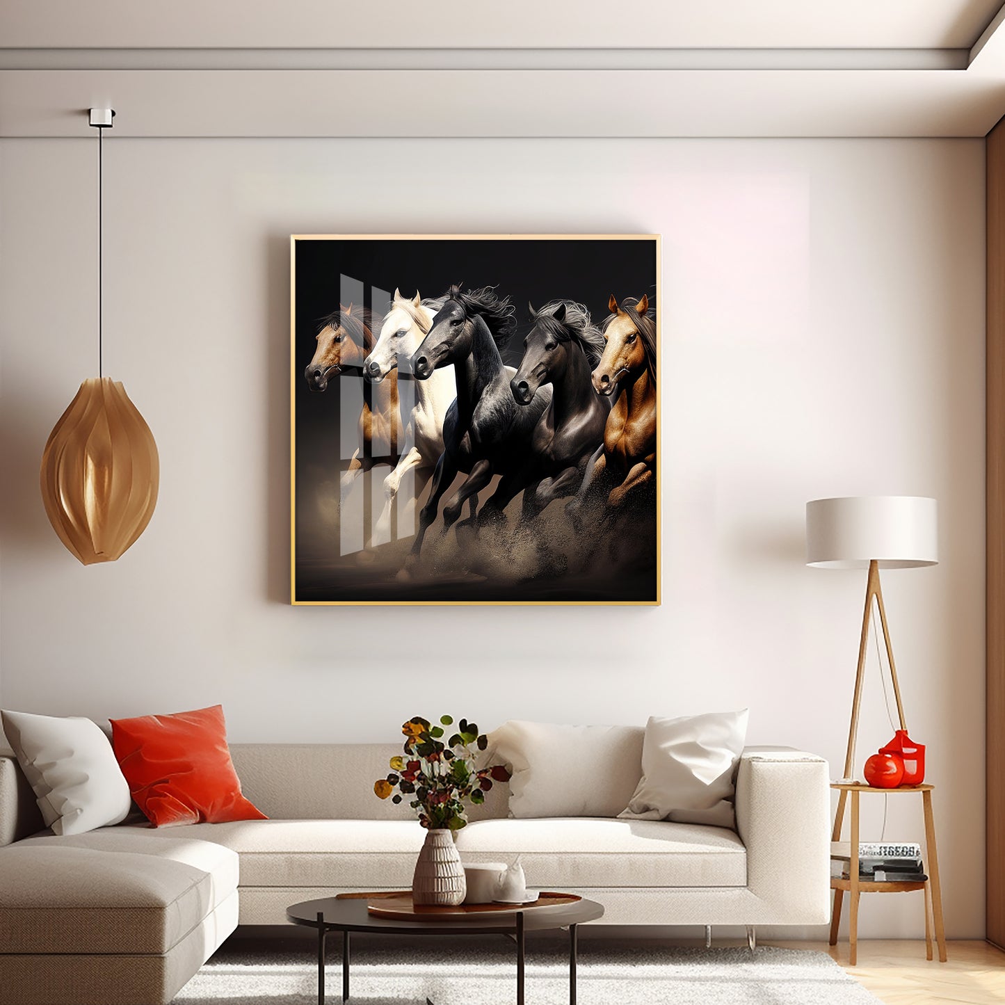 Lucky Running Horses Premium Acrylic Square Wall Art