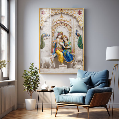 Radha Krishna With Grace Of Love Premium Acrylic Vertical Wall Art