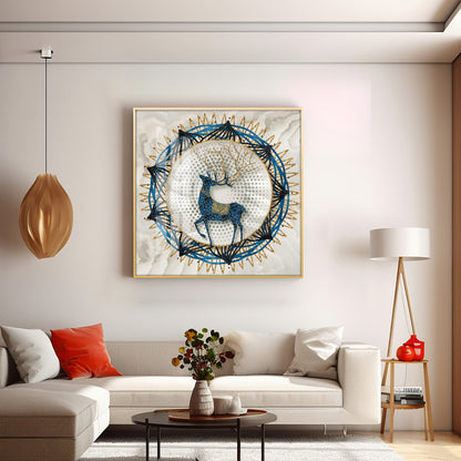 Blue Deer With White Background Premium Acrylic Square Wall Art