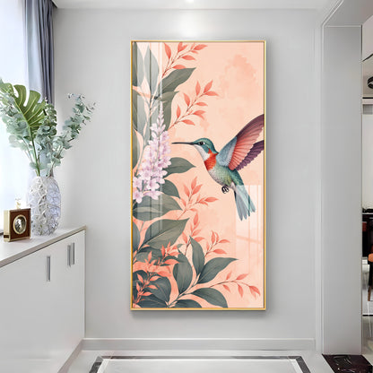 Hummingbird & Botanical Flowers Premium Acrylic Vertical Wall Art