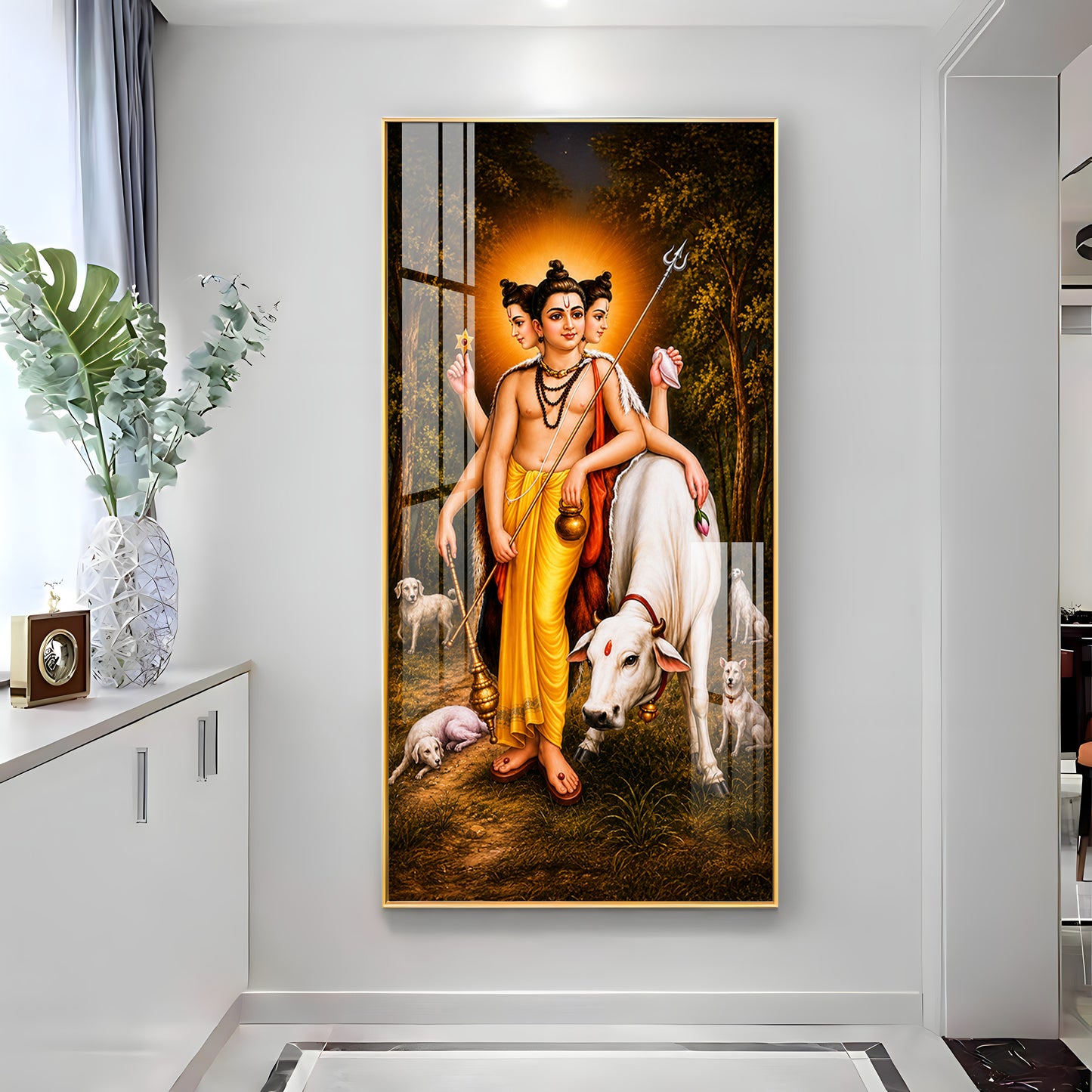 Hindu Lord Dattatreya Premium Acrylic Vertical Wall Art