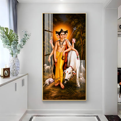Hindu Lord Dattatreya Premium Acrylic Vertical Wall Art