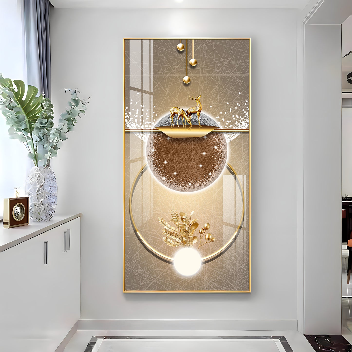 Golden Elegance Hallway Premium Acrylic Vertical Wall Art