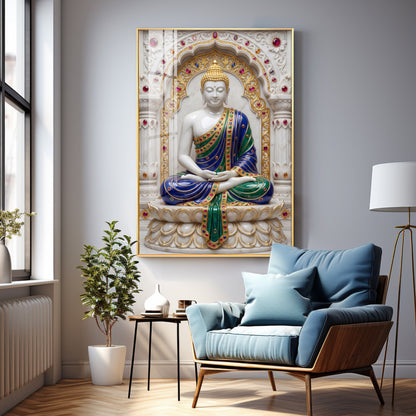 Enlightened Buddha in Royal Robes Premium Acrylic Vertical Wall Art