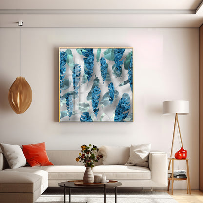Elegant Blue Feather Premium Acrylic Square Wall Art