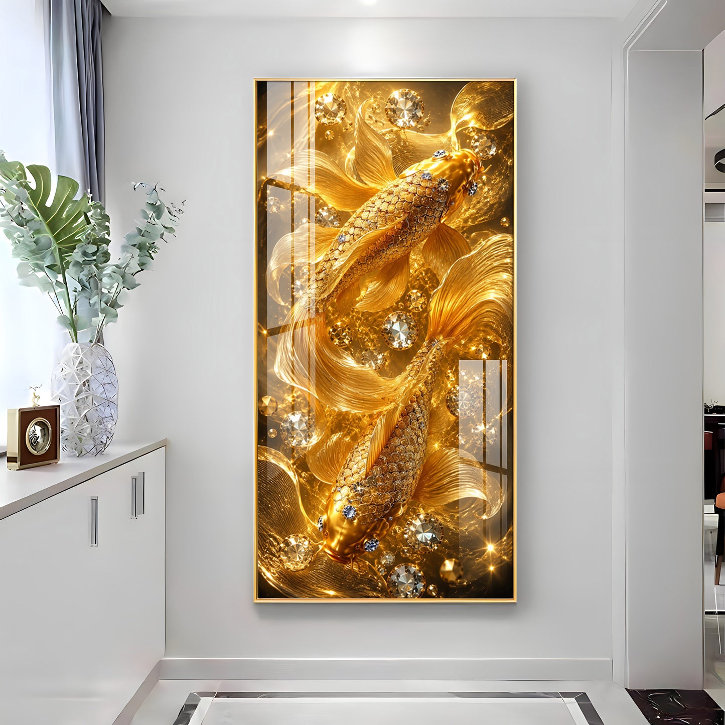 Beautiful Golden Koi Fish Premium Acrylic Vertical Wall Art