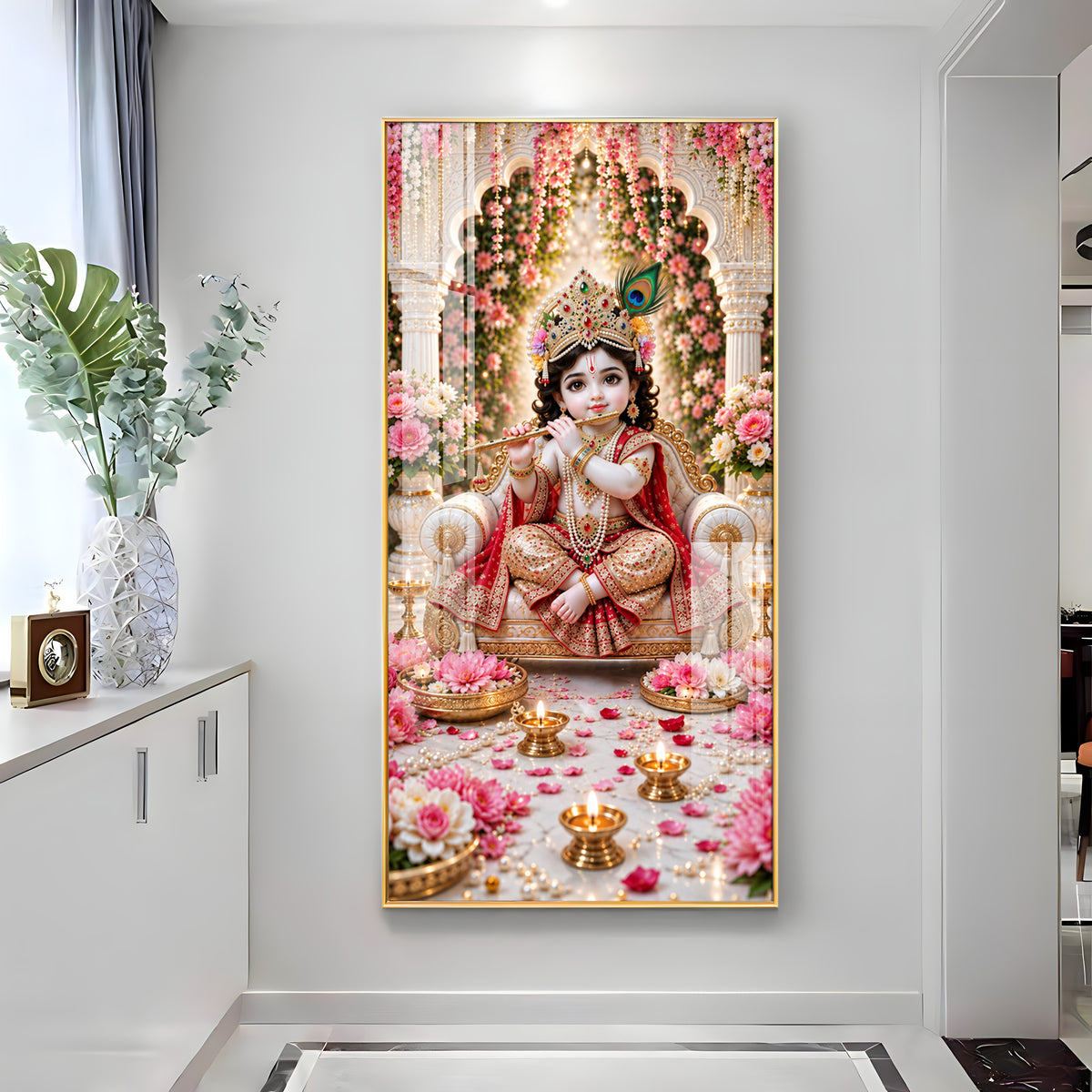 Little Krishna On Royal Chair Premium Acrylic Vertical Wall Art