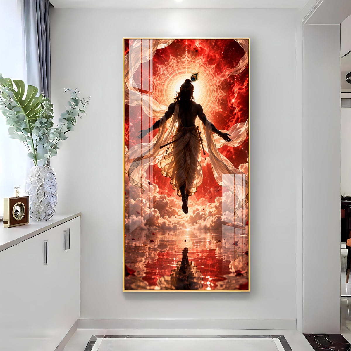 Divine Krishna Cosmic Aura Premium Acrylic Vertical Wall Art