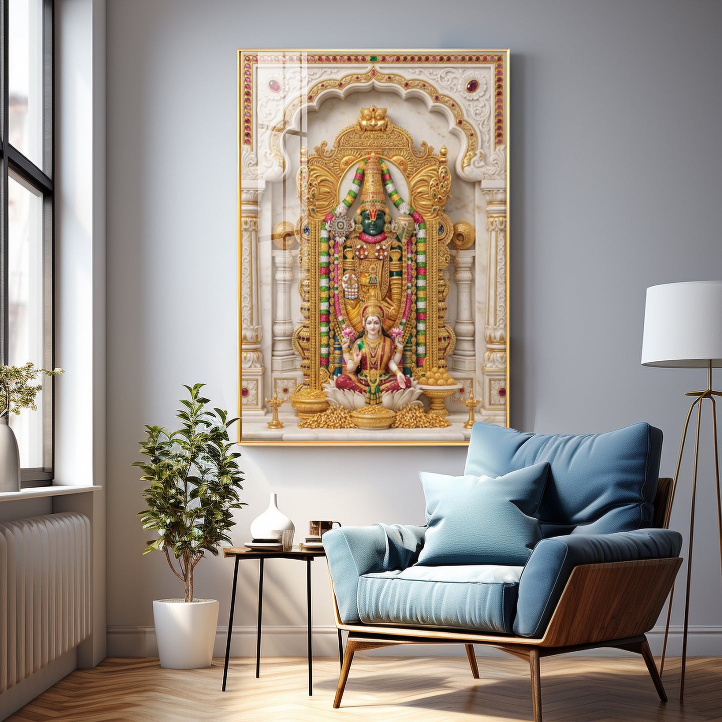 Divine Tirupati Balaji with Lakshmi Ji Premium Acrylic Vertical Wall Art