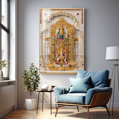 Divine Tirupati Balaji with Lakshmi Ji Premium Acrylic Vertical Wall Art