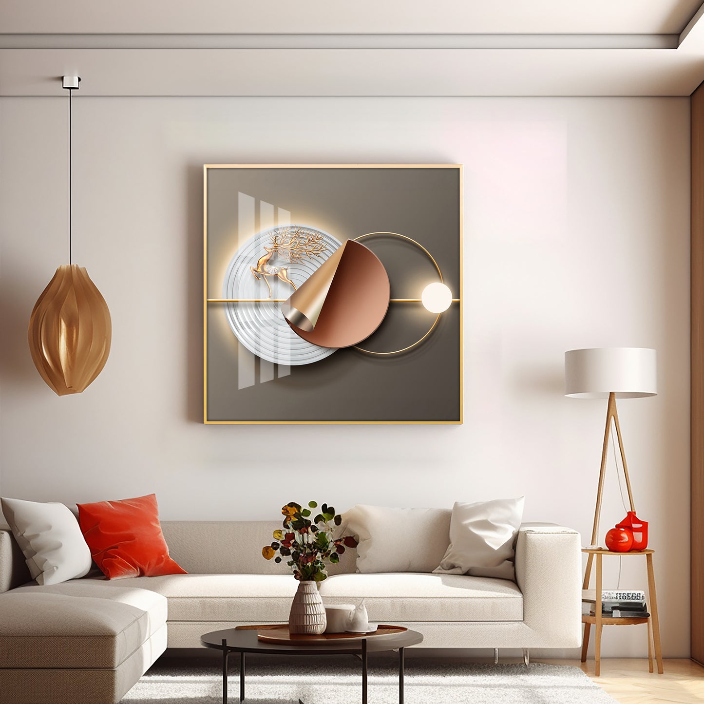 Gold Deer Modern Premium Acrylic Square Wall Art