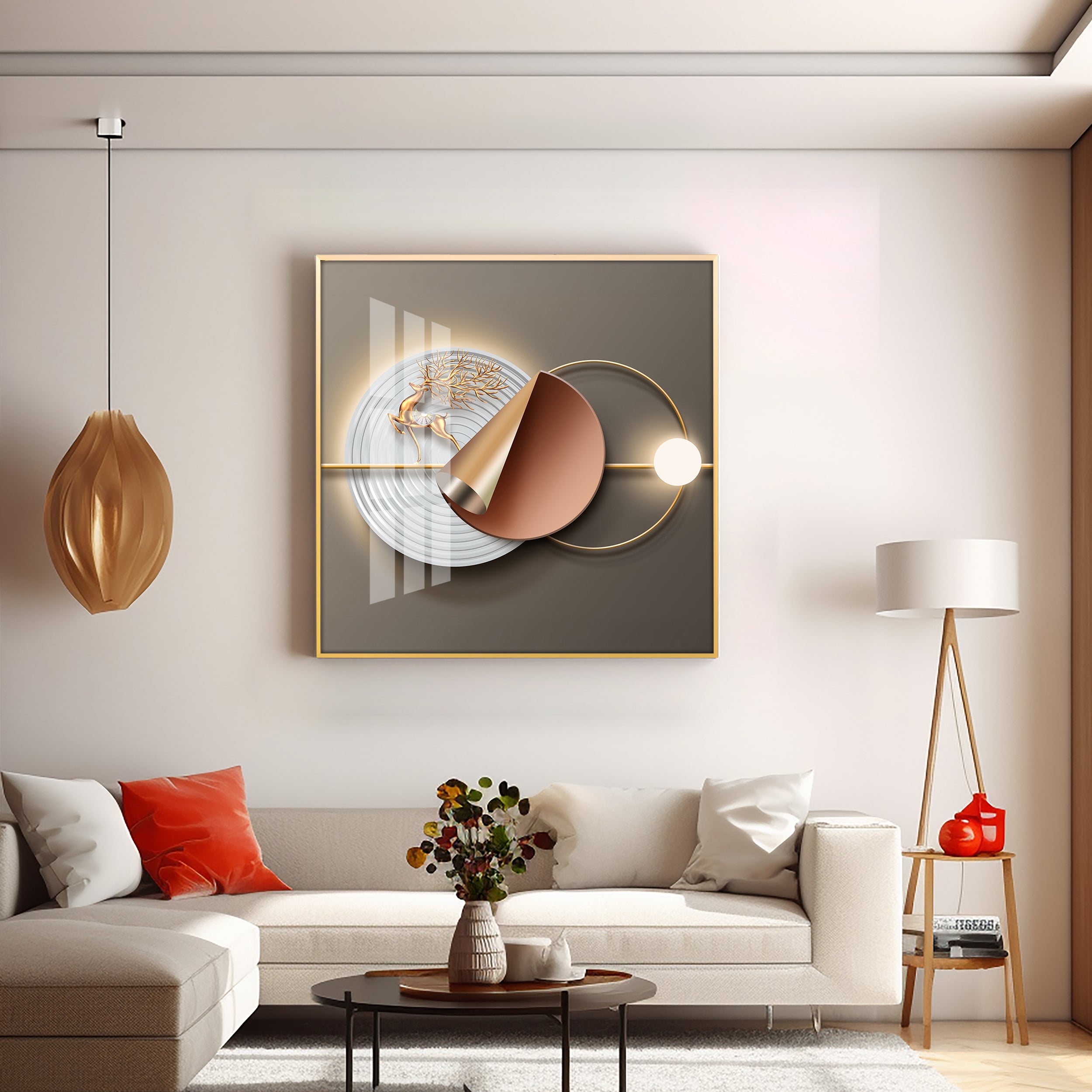 Gold Deer Modern Premium Acrylic Square Wall Art