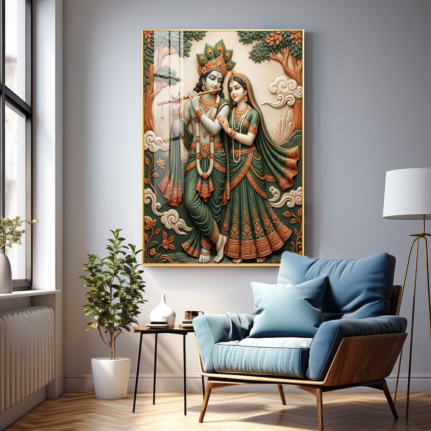 Divine God Radha Krishna Premium Acrylic Vertical Wall Art