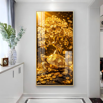 Divine Tortoise With Money Tree Premium Acrylic Vertical Wall Art