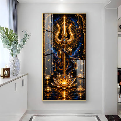 Divine Golden Trishul Premium Acrylic Vertical Wall Art