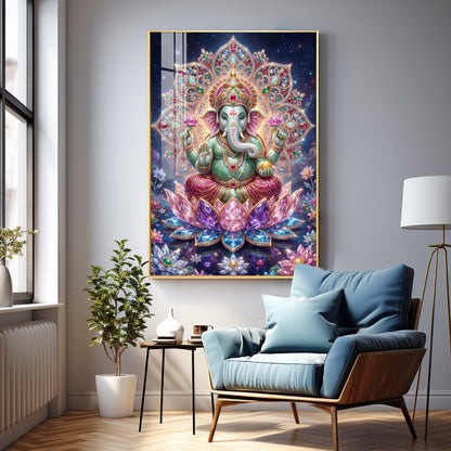 Colourful Lord Ganesha Premium Acrylic Vertical Wall Art