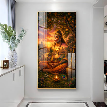 Spiritual Meditating Hanumanji Premium Acrylic Vertical Wall Art