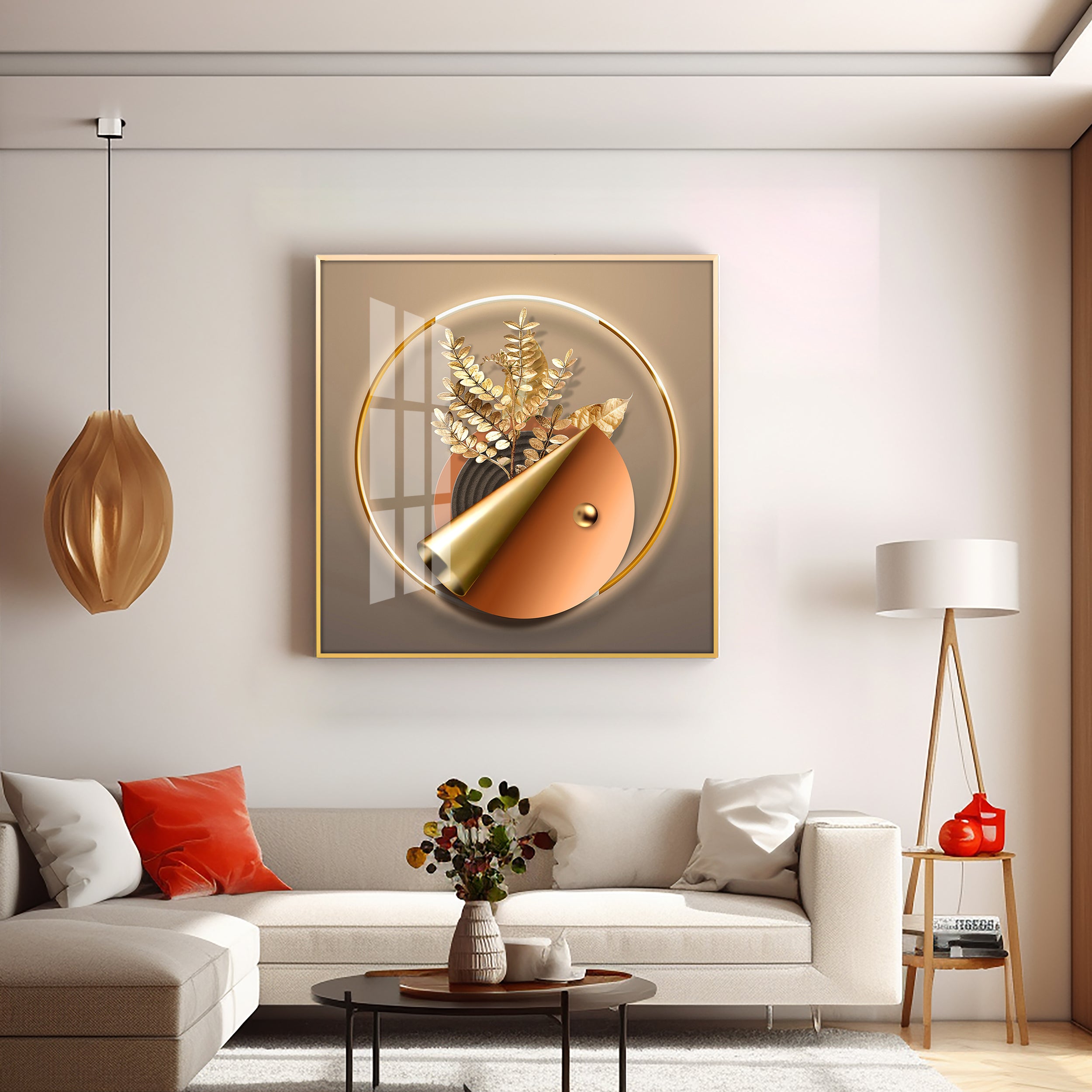 Aura Golden Petals Premium Acrylic Square Wall Art