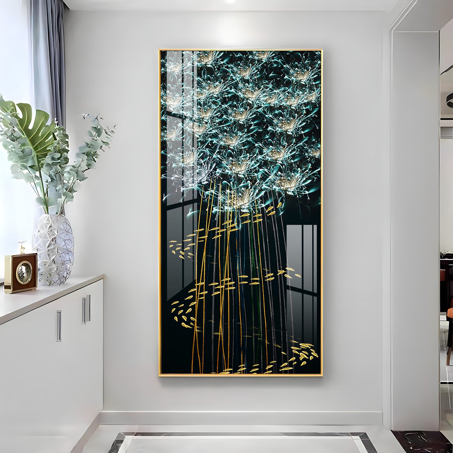 Fishes With Flowers Premium Acrylic Vertical Wall Art