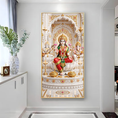 Divine Maa Saraswati, Laxmi & Lord Ganesh Ji Premium Acrylic Vertical Wall Art