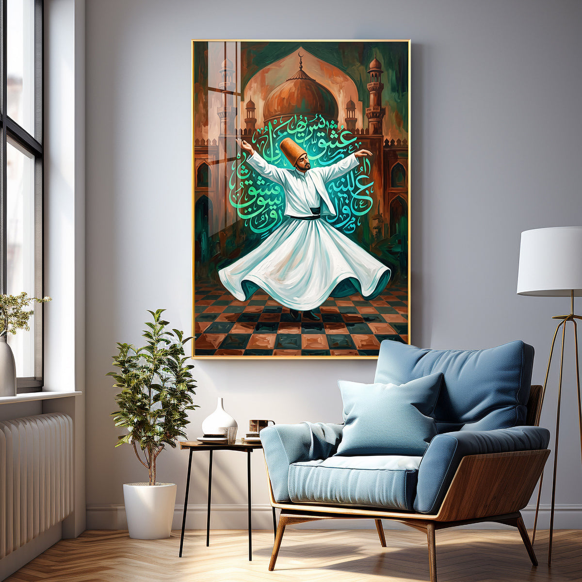 Modern Sufi Whirling Dervish Premium Acrylic Vertical Wall Art