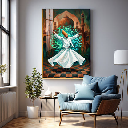 Modern Sufi Whirling Dervish Premium Acrylic Vertical Wall Art