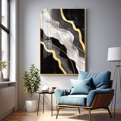 Golden Veins on Black Premium Acrylic Vertical Wall Art