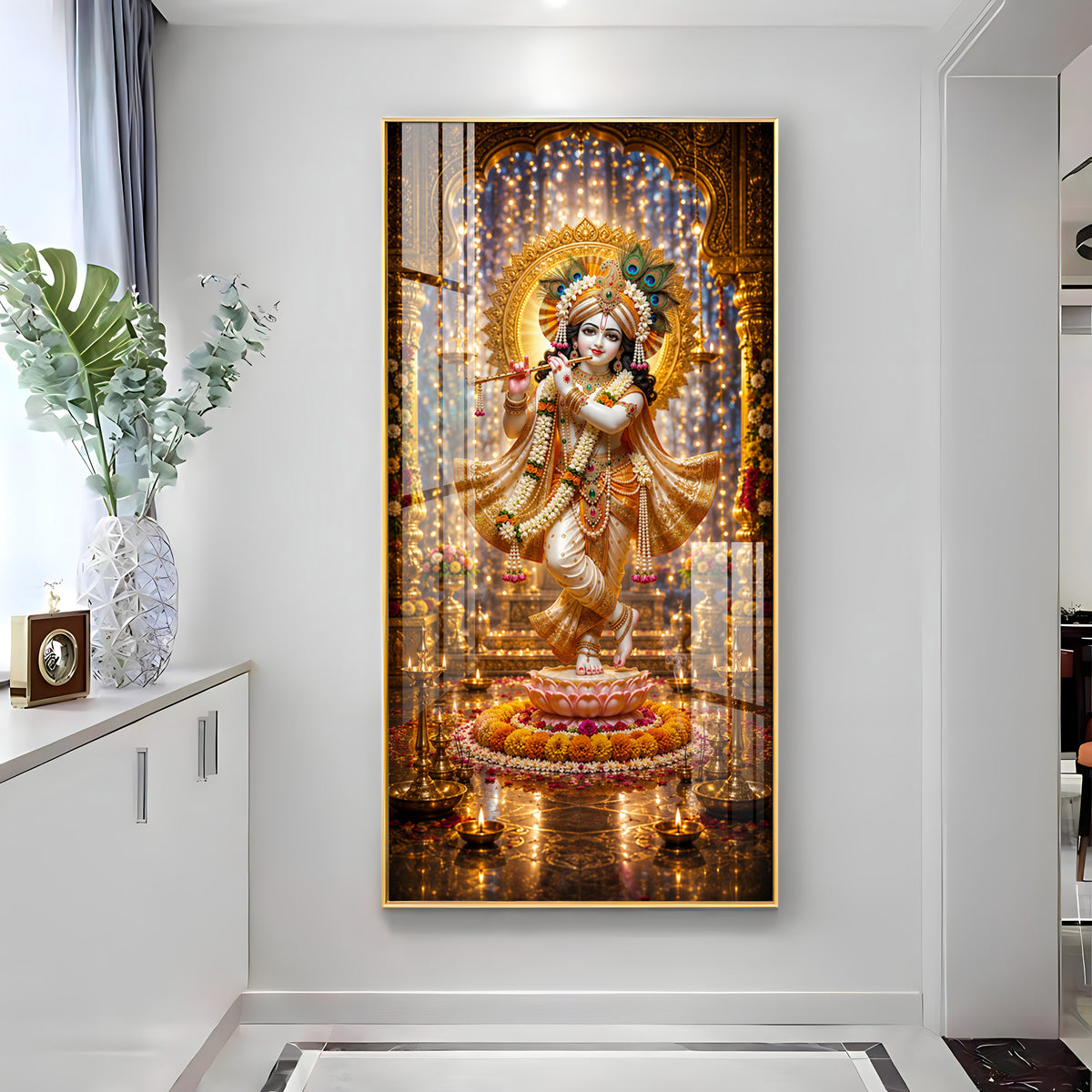 Sacred Lord Krishna Bansuri Premium Acrylic Vertical Wall Art