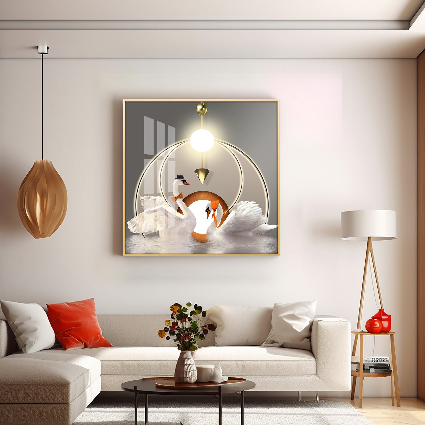 Loving Couple Swan Premium Acrylic Square Wall Art