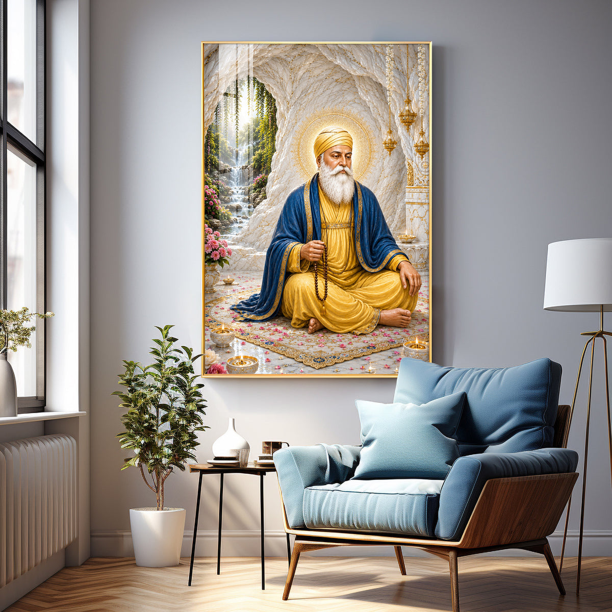 Peaceful Guru Nanak Dev Ji Premium Acrylic Vertical Wall Art
