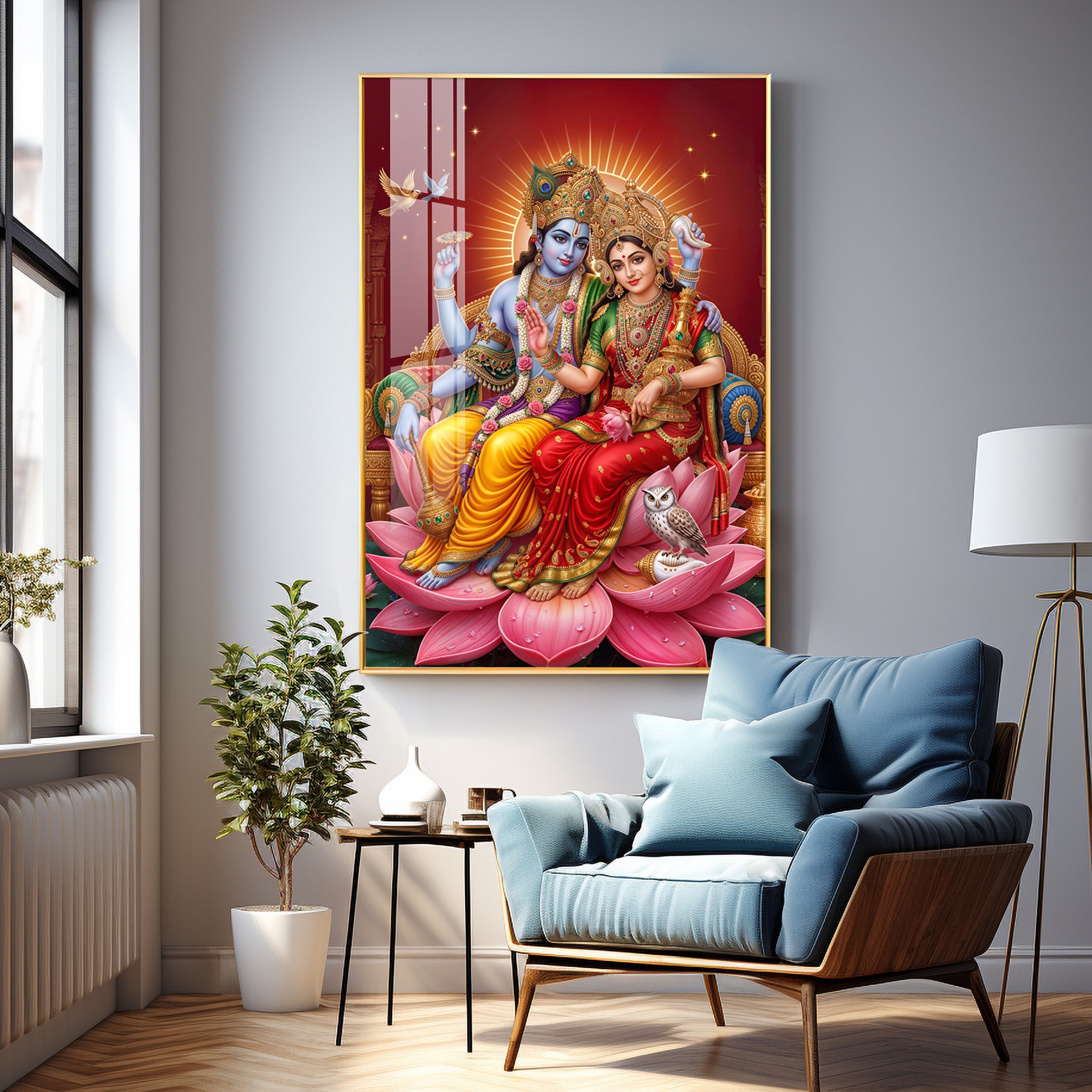 Lord Vishnu & Maa Lakshmi Premium Acrylic Vertical Wall Art