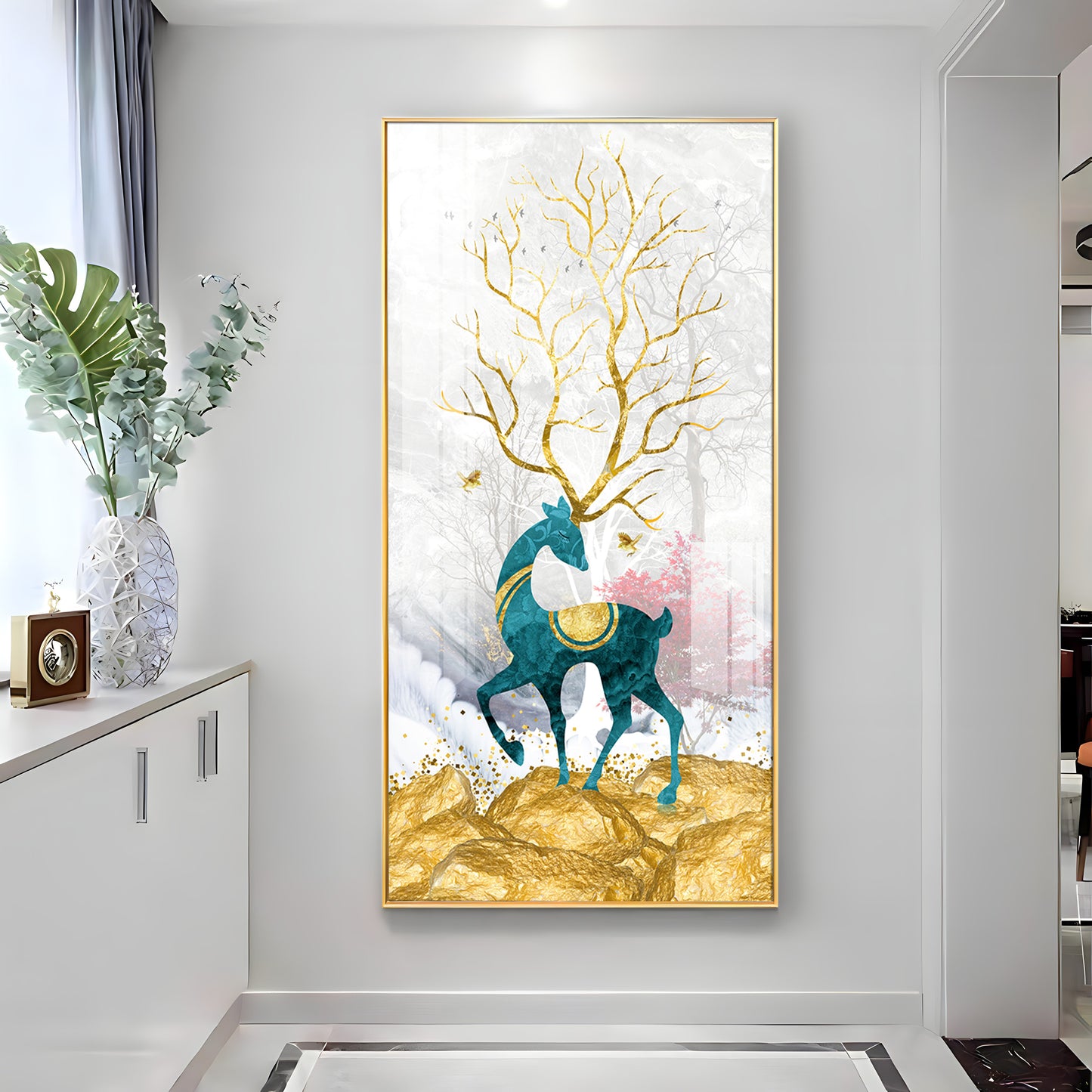 Gold Textured Deer Premium Acrylic Vertical Wall Art