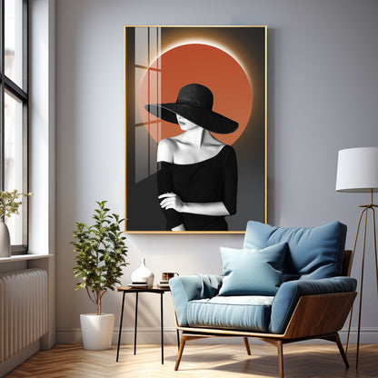 Glow Of Modern Girl In Hat Premium Acrylic Vertical Wall Art